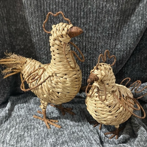 Chicken/Rooster Wire Raffia Set Decor Kitchen Farmhouse - Picture 1 of 11